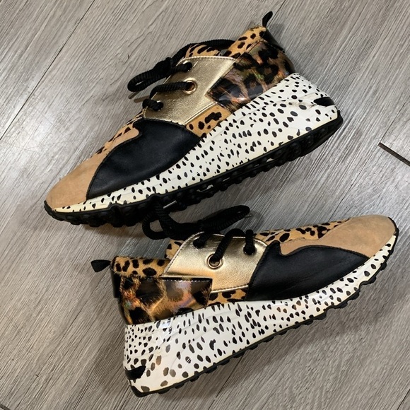 STEVE MADDEN Cliff Animal Print Cow Hair Metallic Platform Fashion Sneakers - Picture 7 of 10